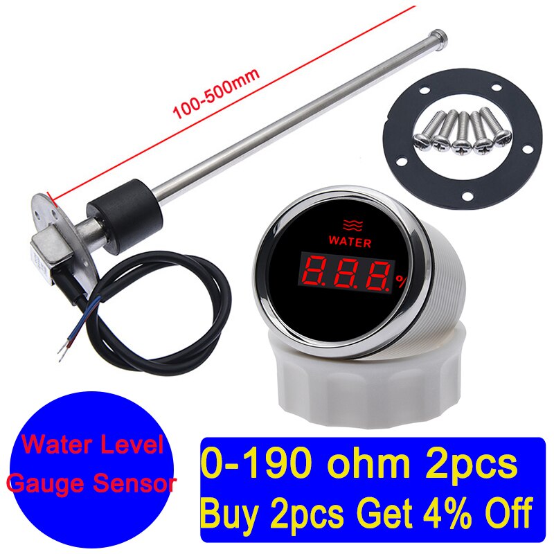 Indicatore di livello digitale dell'acqua 100-500mm sensore di livello dell'acqua 0-190 ohm misura misuratore di livello carburante per auto per barche con retroilluminazione rossa 9-32V