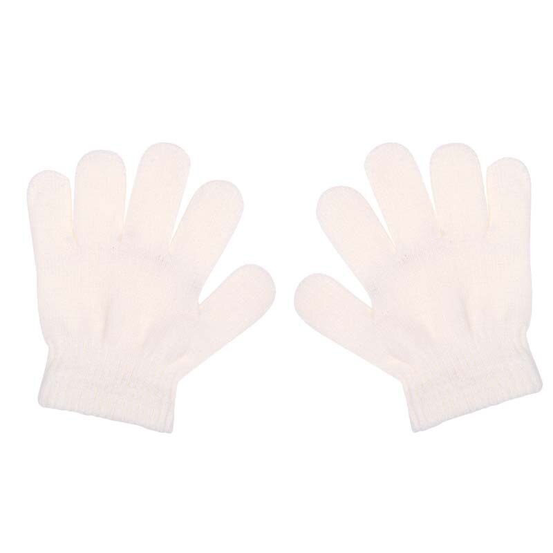 Vinter søde børn drenge piger handsker ensfarvet finger punkt strik stretch vanter: Hvid