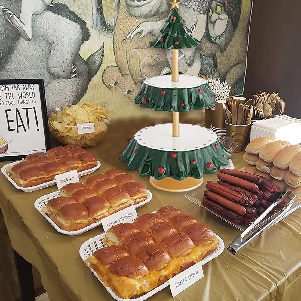 Soporte de árbol de Navidad para aperitivos, mesa de postre, plato de fruta, soporte de pastel de doble capa, plato de dulces para en casa, bandeja de aperitivos, decoración de Navidad