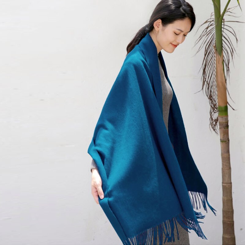 Wolle Winter Schal Frauen Schal Erwachsene Feste Schals Luxus Herbst Schals und wickelt Poncho Schals für Damen unisex wickeln: dunkel Blau
