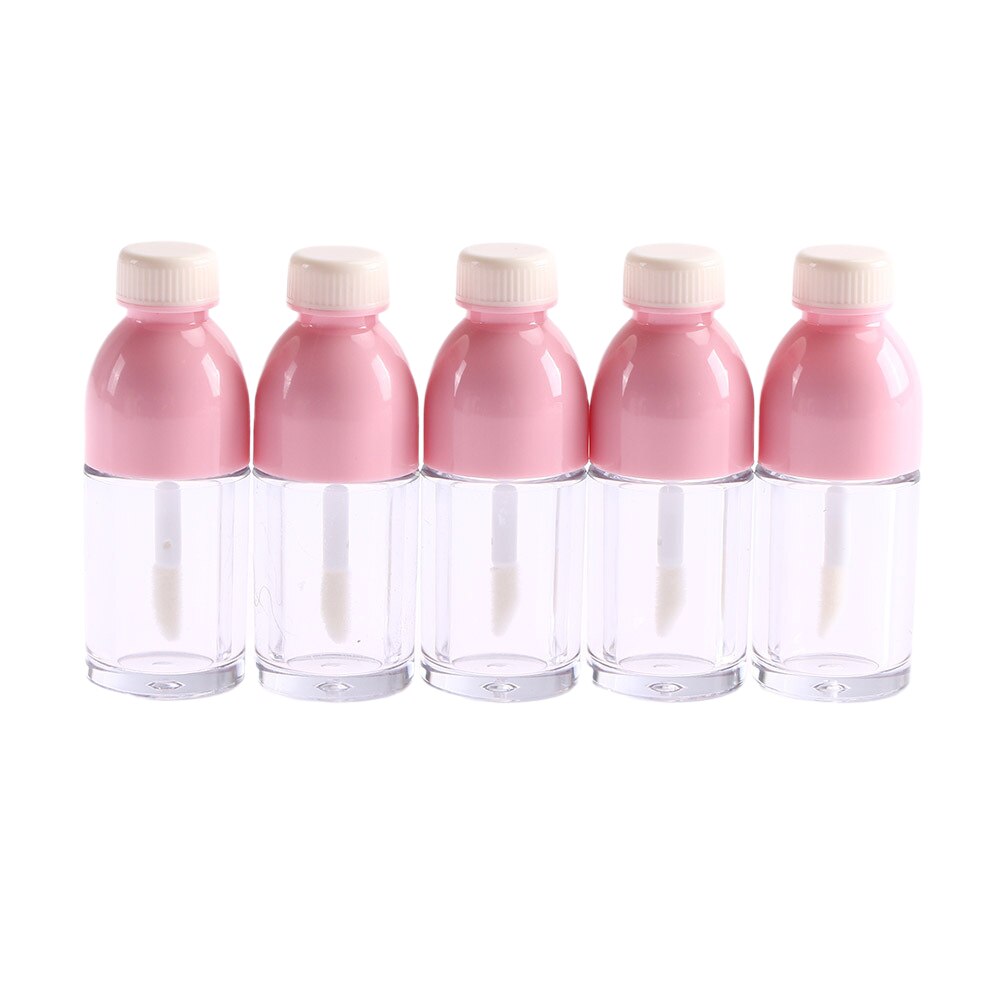 20 Stuks Roze Drank Fles Vormige Lege Lip Gloss Tube Containers Clear Mini Hervulbare Lippenbalsem Flessen Met Rubber Inzetstukken: Pink-5pcs