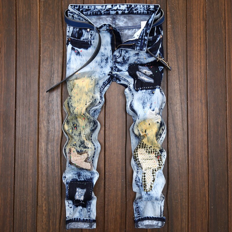 Männer Schlanke See Patch Patchwork Plus Größe Jeans Gerade Bein Männer männer Jeans Sandalen