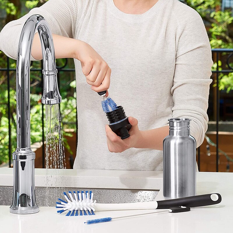 35cm Feeding Bottle Brush, 26cm Straw Brush, 10cm Cup Cover Brush,Water Bottle Cleaning Set, Blue, 1EA