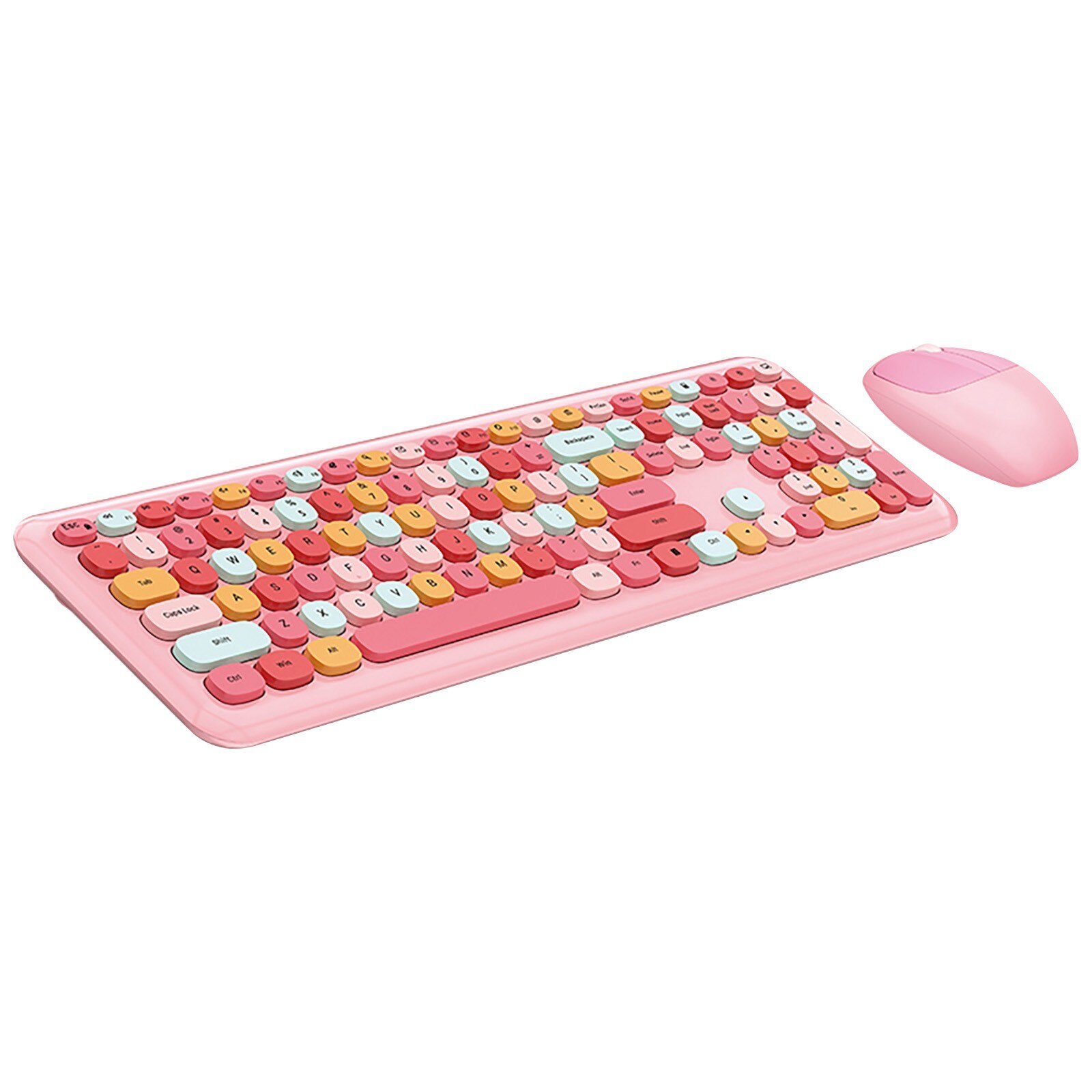 Teclado inalámbrico y ratón Combo Rosa teclados inalámbricos 2,4 GHz Retro de tamaño completo con número Pad lindo Mouse inalámbrico para PC: C