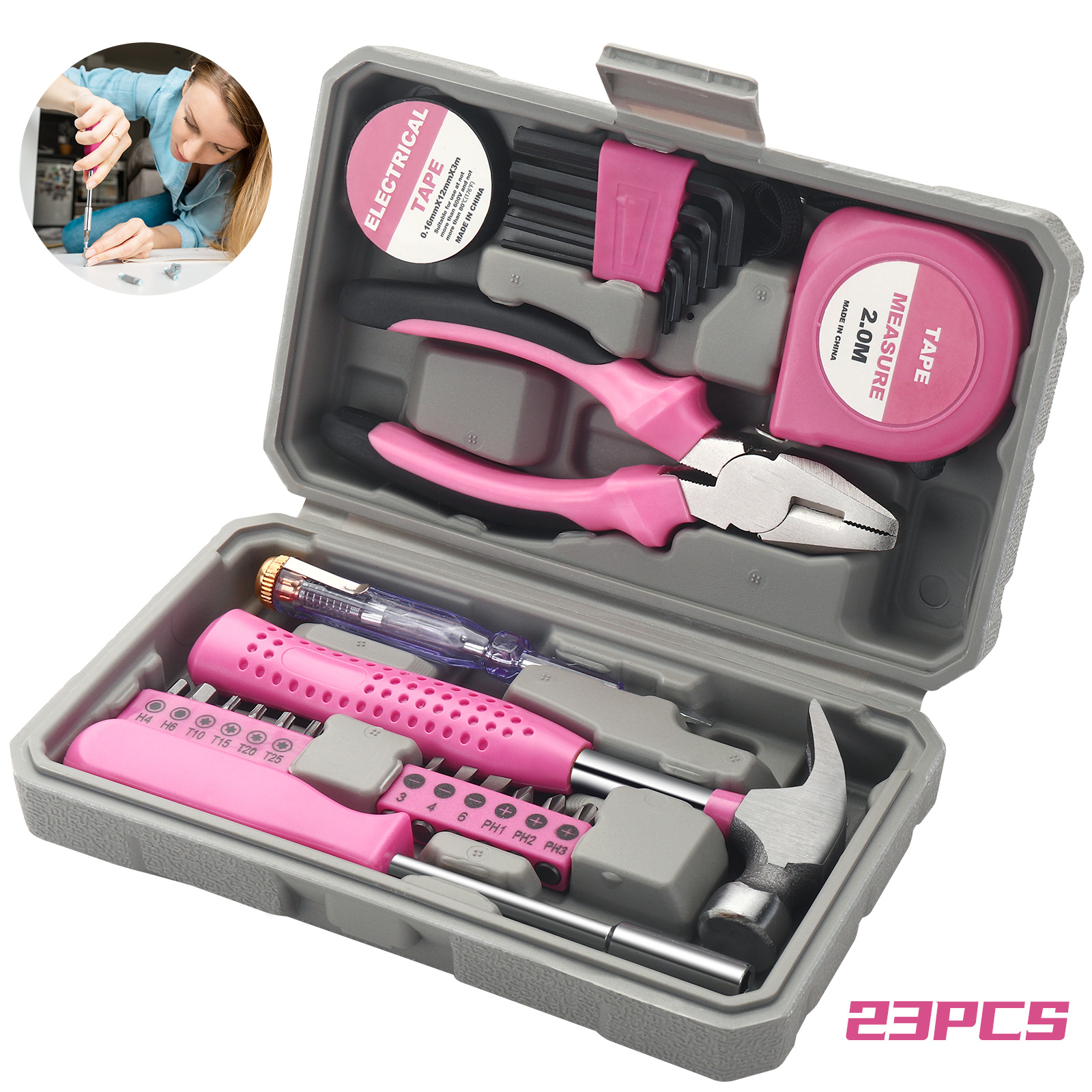 23 pieces/set of household combination tools, manual toolbox with plastic toolbox storage box