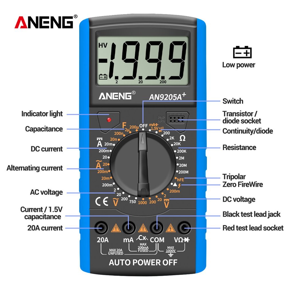 High-precision Digital Multimeter Digital Display Type Fully Automatic Multi-function High-precision Test Meter: Blue