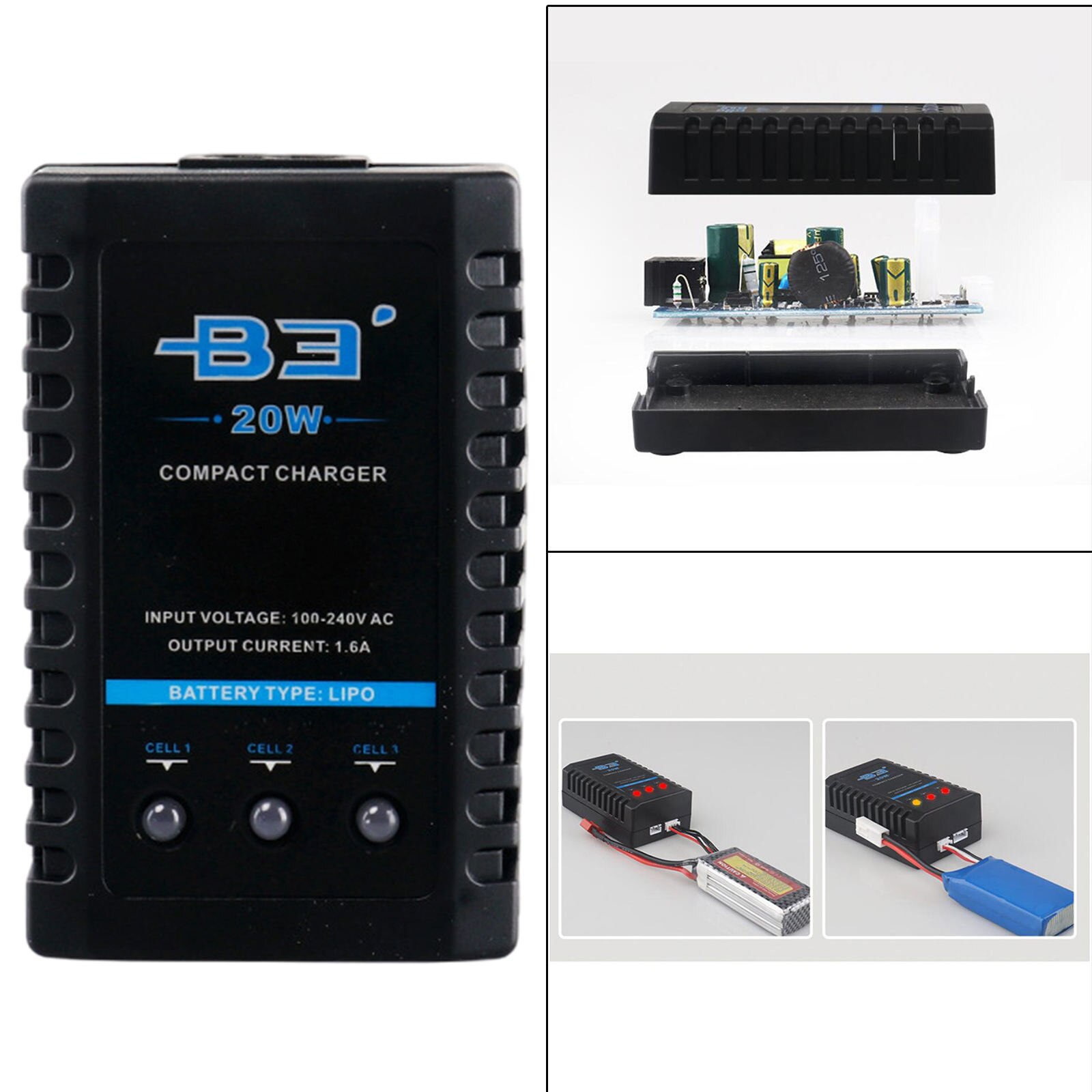 B3 20W Balance Charger for 7.4V 11.1V Lithium Battery Portable Plug-EU