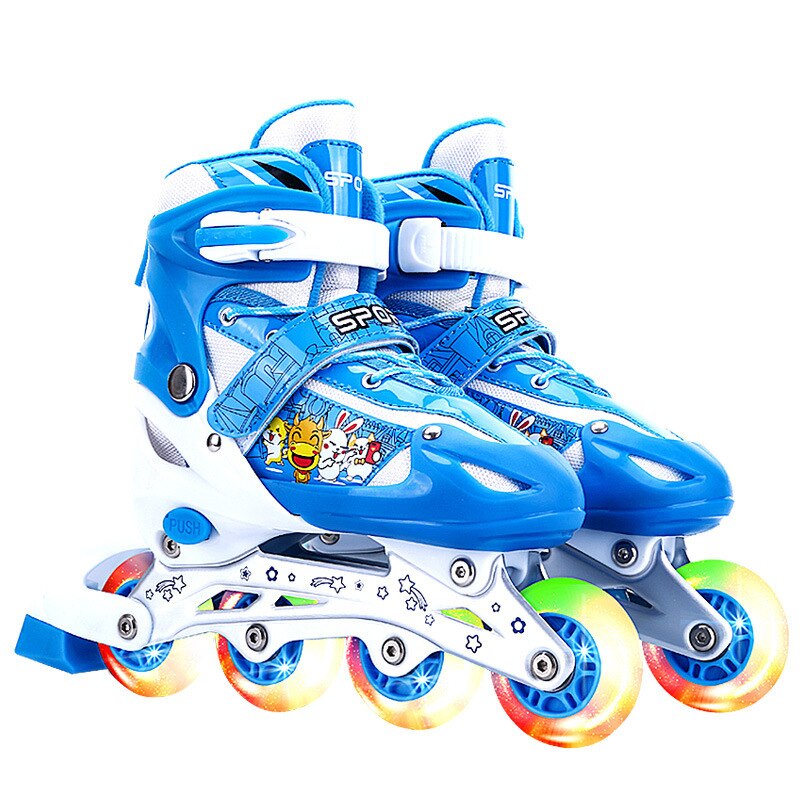 Patines ajustables de 4 ruedas para niños y niñas, patines en línea de PVC para principiantes, de Año ,: blue / s