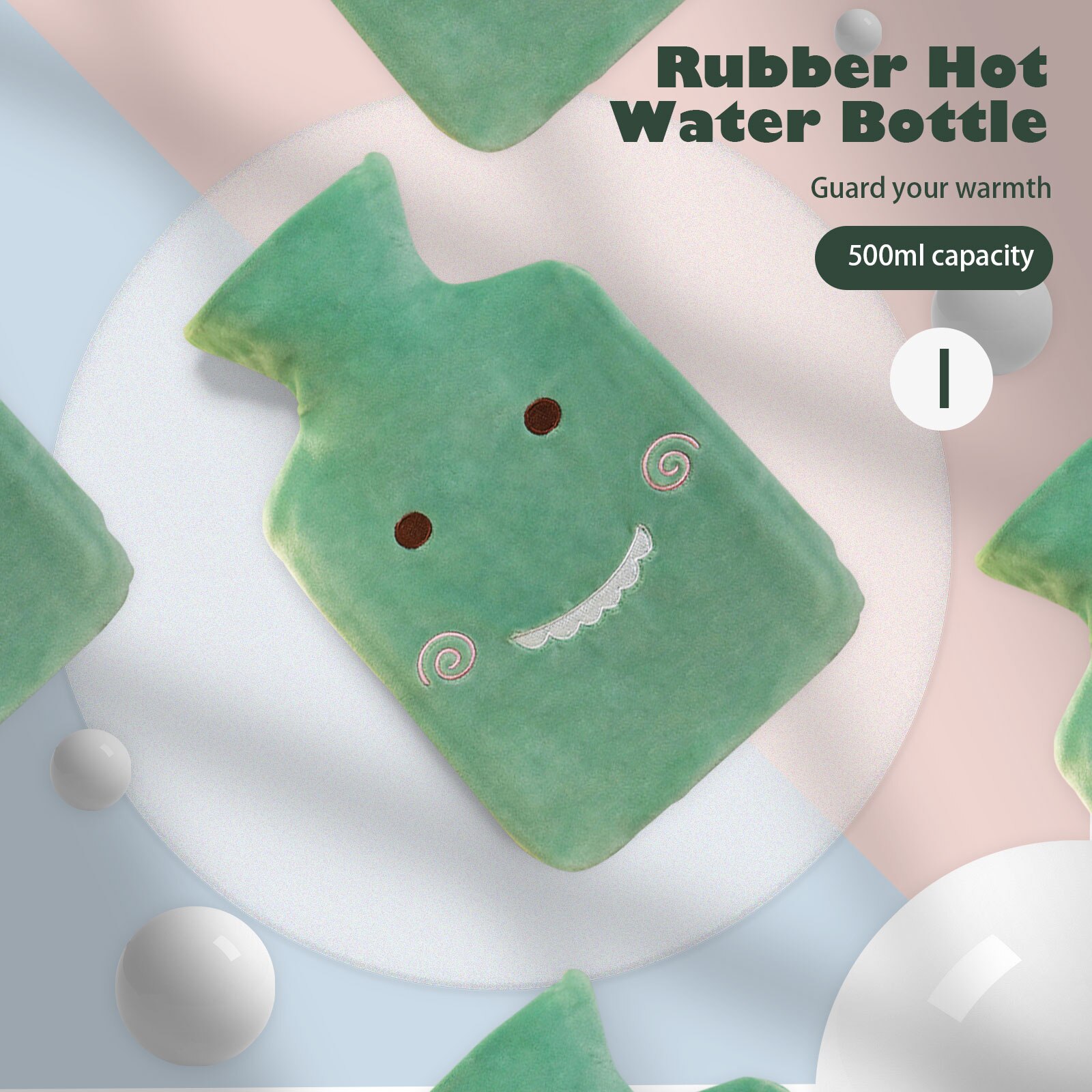 1000ml Rubber Water Bottle with Plush Cartoon Cute Cover Warm Water Bag Hand Stomach Waist Warmer for Home Classroom Office