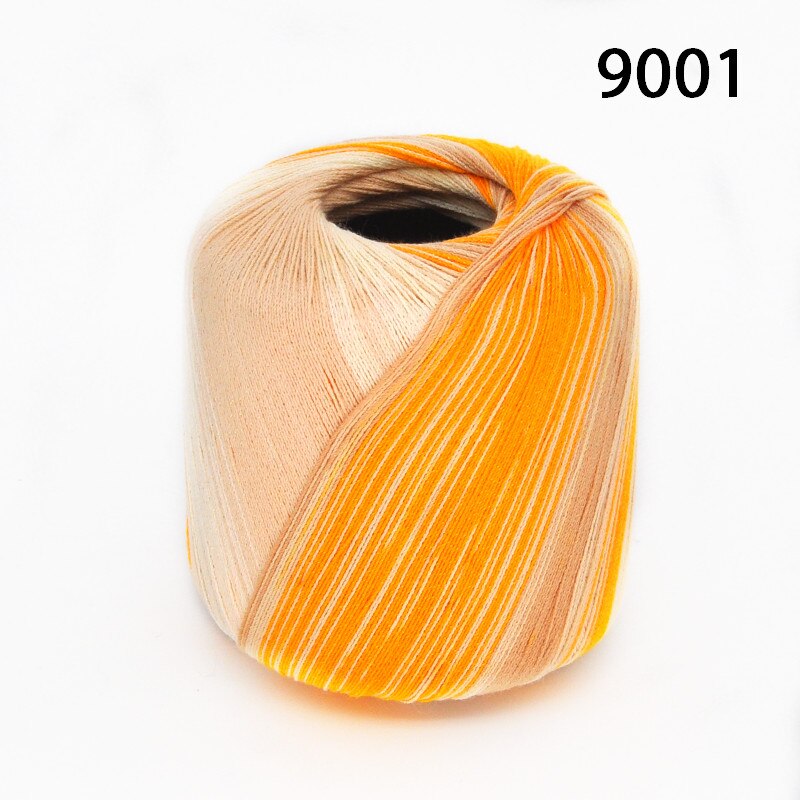 50g/ kugle bomuld metallisk blonder regnbuegarn farverig tynd tråd til hækling strikning  by 1.55mm hæklenåle: 9001