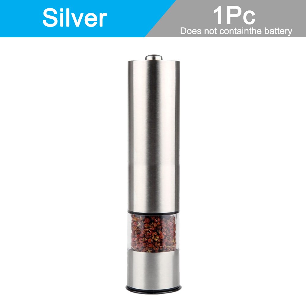 Electric Automatic Mill Pepper and Salt Grinder LED Light Spice Salt Pepper Core Grain Mill Porcelain Grinding Kitchen Tools: 1 Pc Silver B