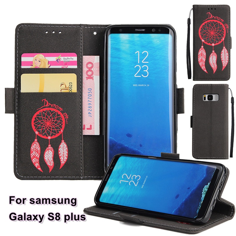 Für Samsung S8 Fall Glitter Holster Feder Wind Glocke Serie Pu-leder Flip Mappenabdeckung Für Galaxy S8 plus Coque Fundas