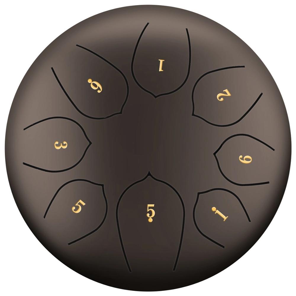 Tongue Drum 6 Inch Steel Tongue Drum 8 Tune Hand Pan Drum Tank With Drumsticks Carrying Bag Percussion Instruments Accessories: Brown
