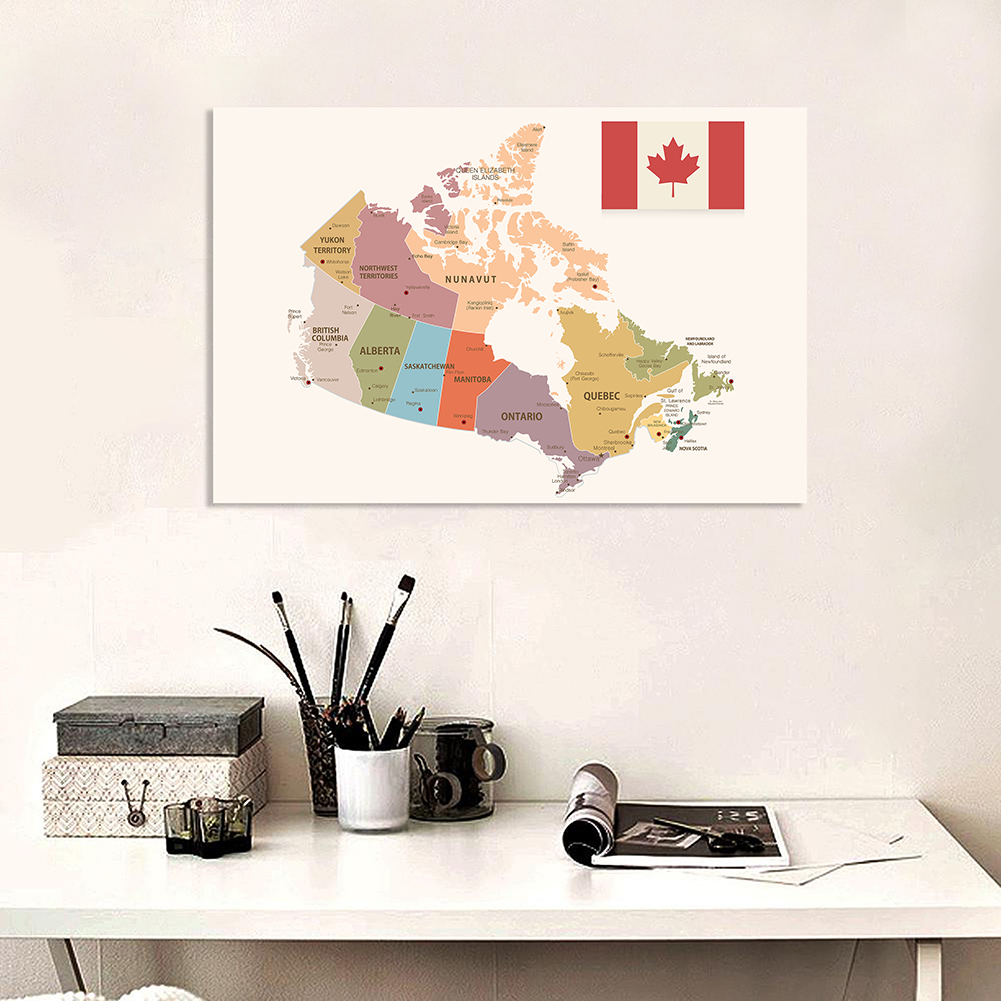 150*100cm The Canada Map Political Map Non-woven Canvas Painting Wall Art Poster School Supplies Classroom Home Decor