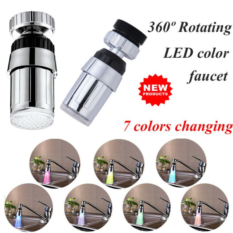 Family Bathroom Kitchen LED Faucet Mixer Tap Nozzle Water Temperature Control Sensor 360°Swivel Faucet Extender