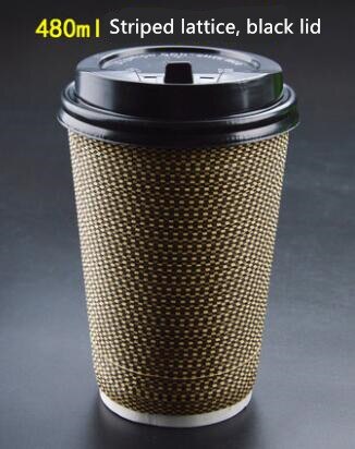 disposable paper coffee cups plaid thickening corrugated milk tea cocoa cup: 480ml black lid