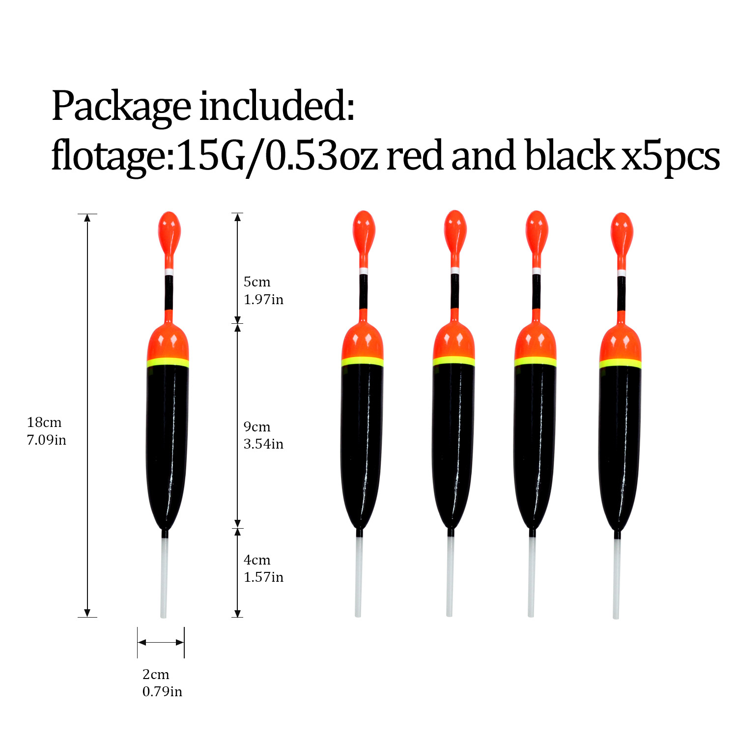Lot de 5 flotteurs de pêche en bois, 15g, 5g: 5pcs 15g black