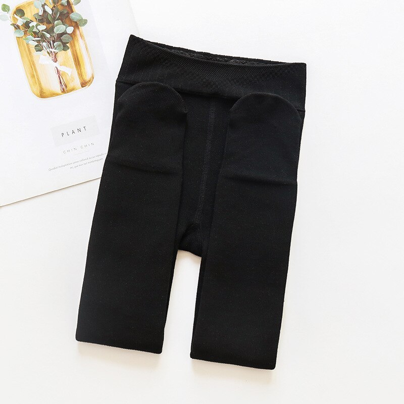 Enfants chaussettes coton enfants chaussettes couleur unie avec motif velours pour l'hiver et l'automne 3-12T collants pour enfants.: Black / Pants length 26 in