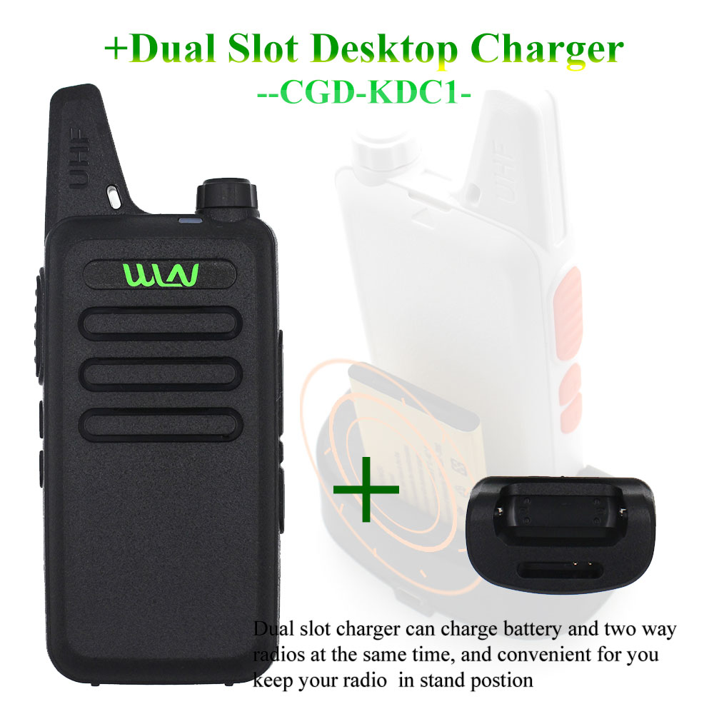 Mini Walkie Talkie WLN KD-C1UHF 400-470 MHz 5W With 16 Channels Two Way Radio: Black-Charger