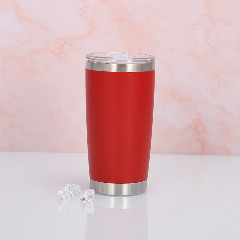 20 unzen 600ml Edelstahl Eis Bier Thermische Tasse Doppel Wand Vakuum Isolierte Tumbler Kaffee Reise Becher Mit Deckel: Rot