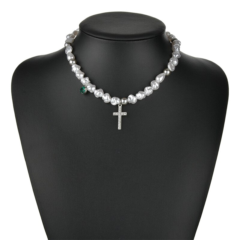 Sifisrri vintage cross bead collarbone necklace for women girls valentine's day stainless steel jewelry party accessories