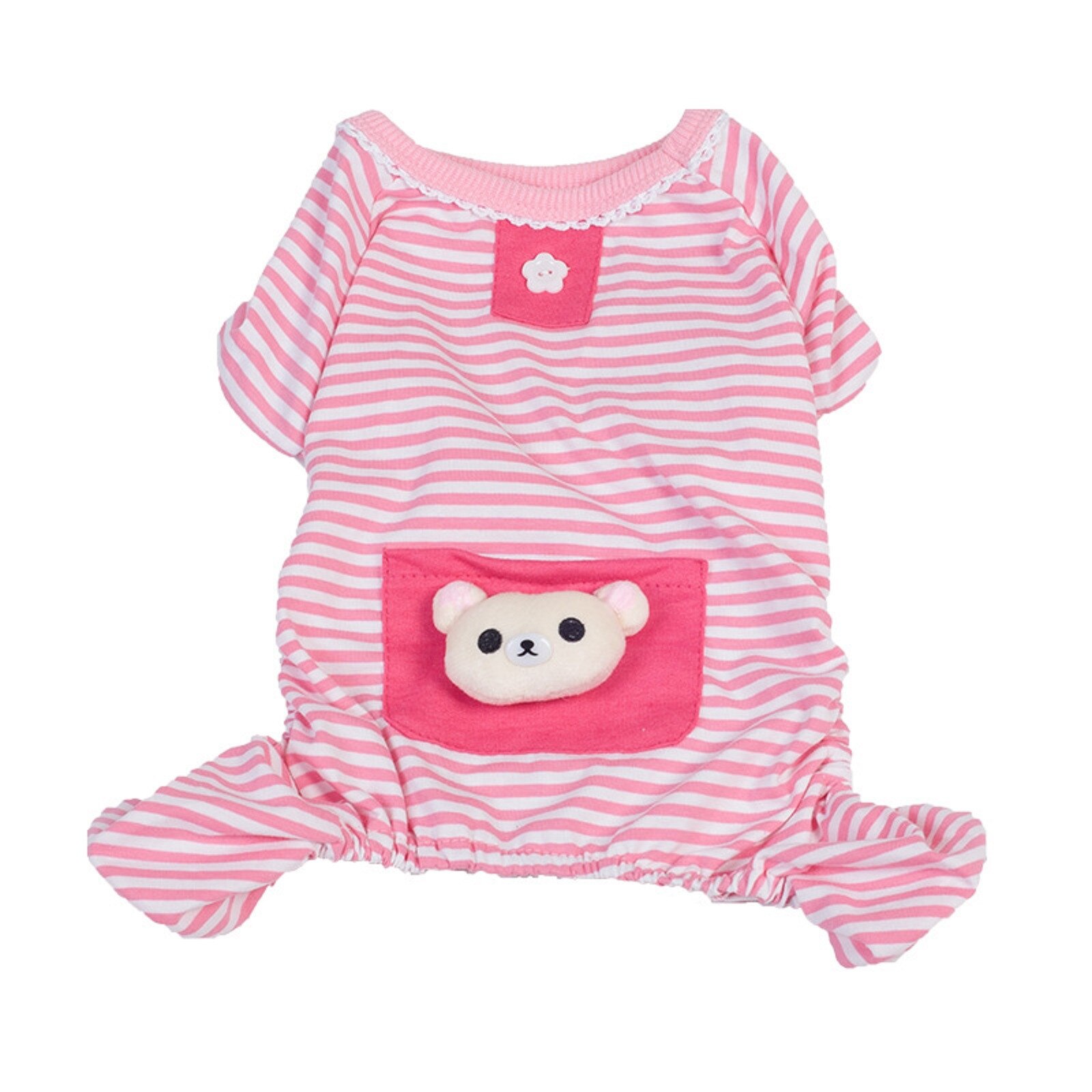 Hond Kat Kleding Geel Gestreepte Mode Hond Jumpsuits Voor Kleine Honden Bulldog Chihuahua Hond Leuke Huisdier Jumpsuit Met Zakken: Roze / XS