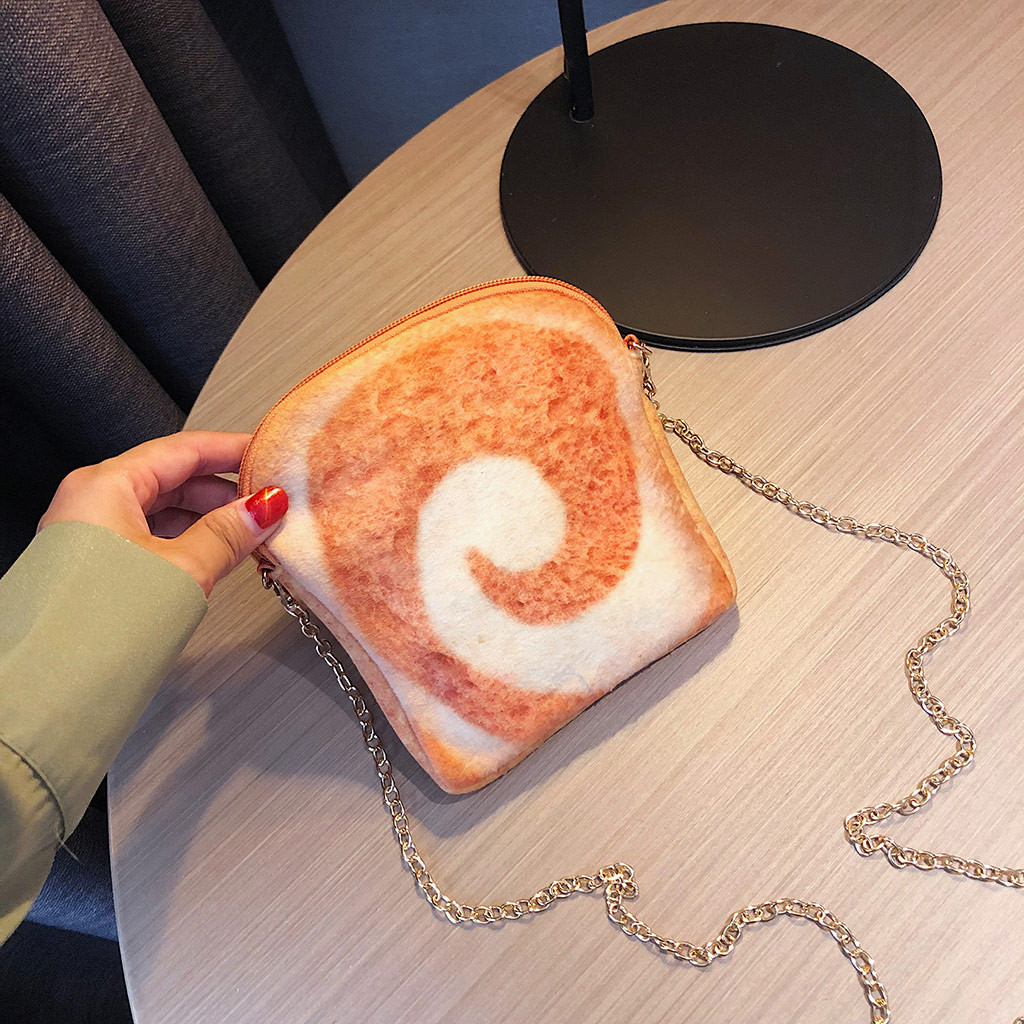 20 Mode Schoudertas Creatieve Stijl Dames Handtas Franse Toast Brood Afdrukken Keten Tas Leuke 3d Brood Messenger tas
