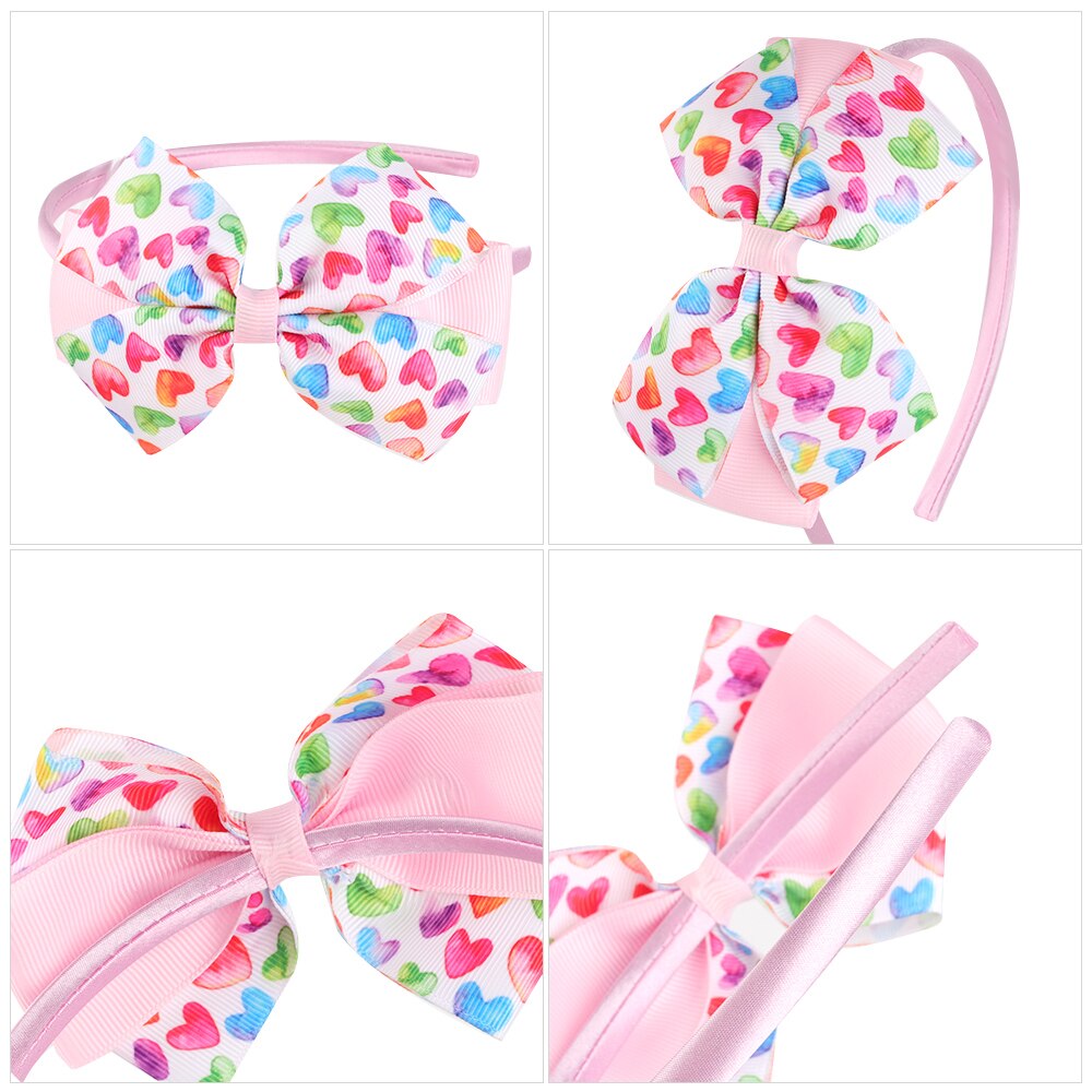 Kids Red Heart Print Hairband Children Party Hair Bands Girls Headband Decorations Ties for Valentines Day Hair Accessories