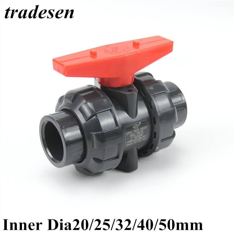 1pc Inner Dia20mm 25mm 32mm 40mm 50mm PVC Ball Valve Union Valve PVC Water Pipe Connector Plumbing Hose Fittings Slip Shut Valve