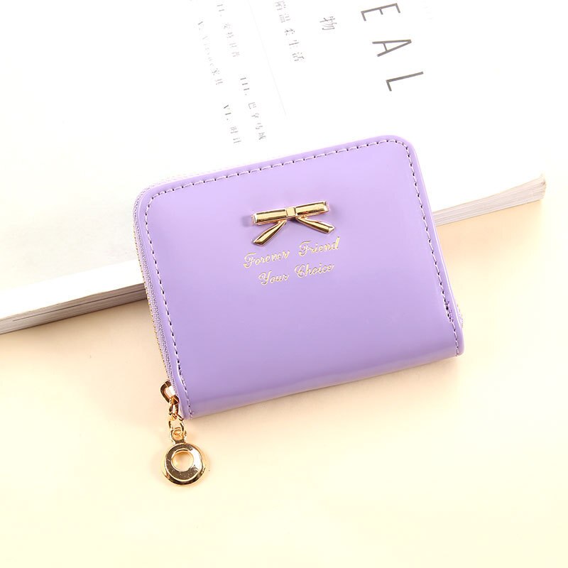 Valink Brand Wallet Women Bowknot Small Purse PU Leather Wallet Female Zipper Coin Purse Wallet Carteras Mujer: Purple