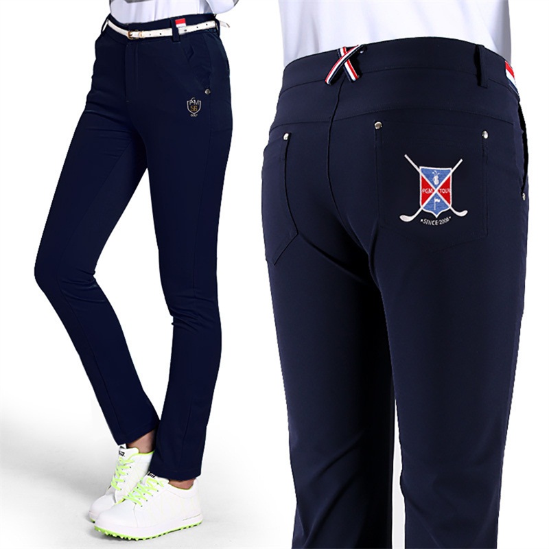 PGM Women Golf Pants Trousers Sportwear female Slim Golf Tennis Pant Quick Dry Lady Full Length Trouser Highly-elastic Sports: Navy blue / L