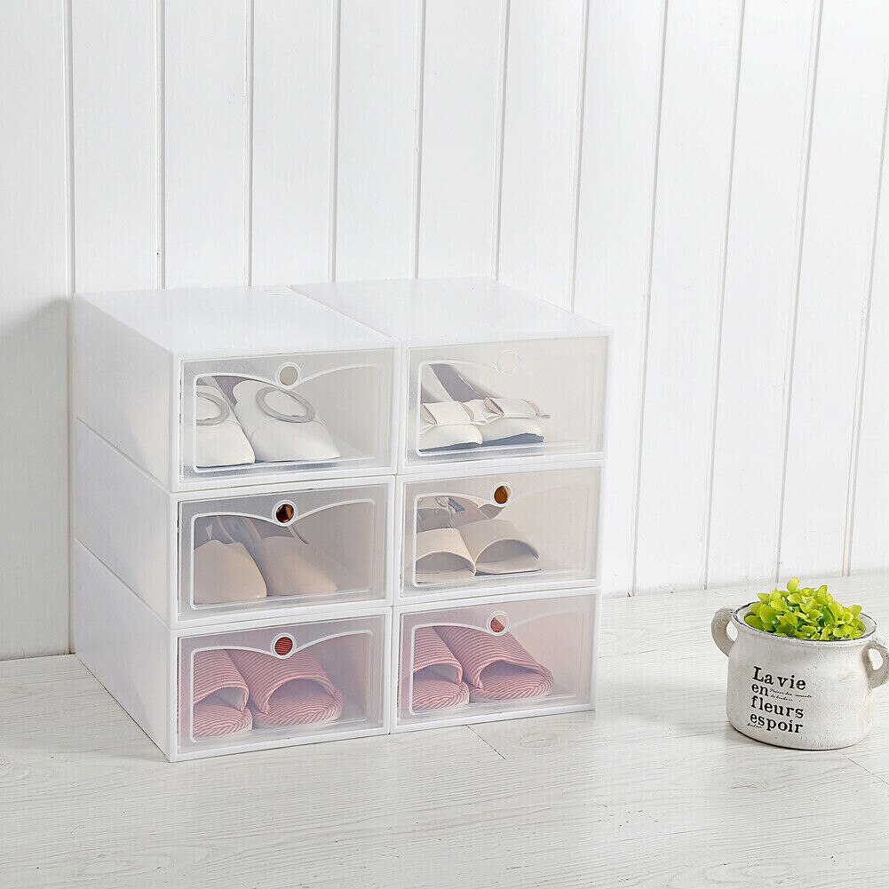 1pc Transparent Clear Plastic In Order Shoe Storage Box Shoe Hanger Boxes Organize: White / Small