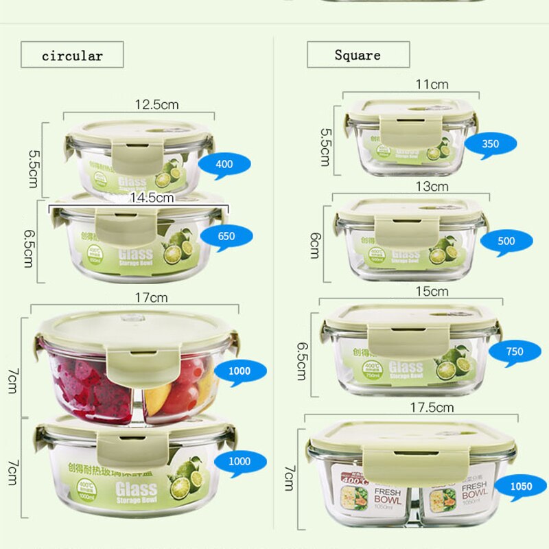 Leakproof Glass Lunch Box with Bag Microwave Oven Heating Refrigerated Sealed Food Container Transparent Food Bento Box for Kids