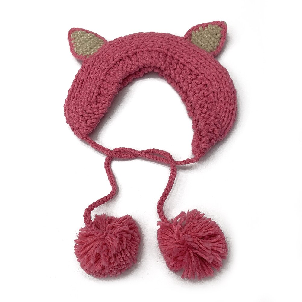 Hue dame hatte vinter akryl pom pom strik beanie ski cap bobble søde beanies høreværn: Lyserød