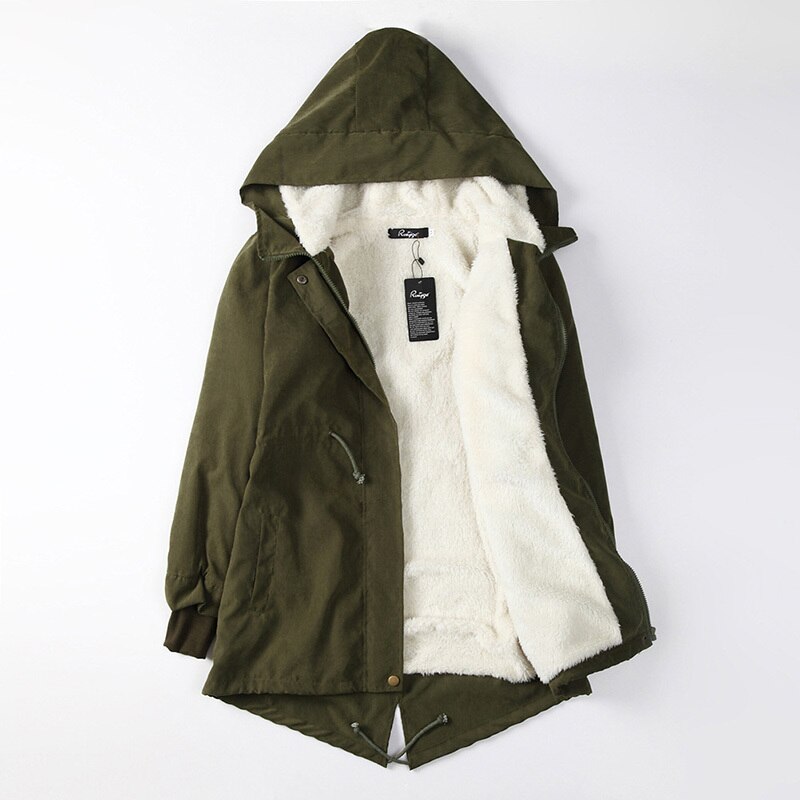 Vinter med päls huva dam parkas rockar dam justerbar midja långa ytterkläder plus storlek 4xl varma varma jackor kappor: Armégrön / S