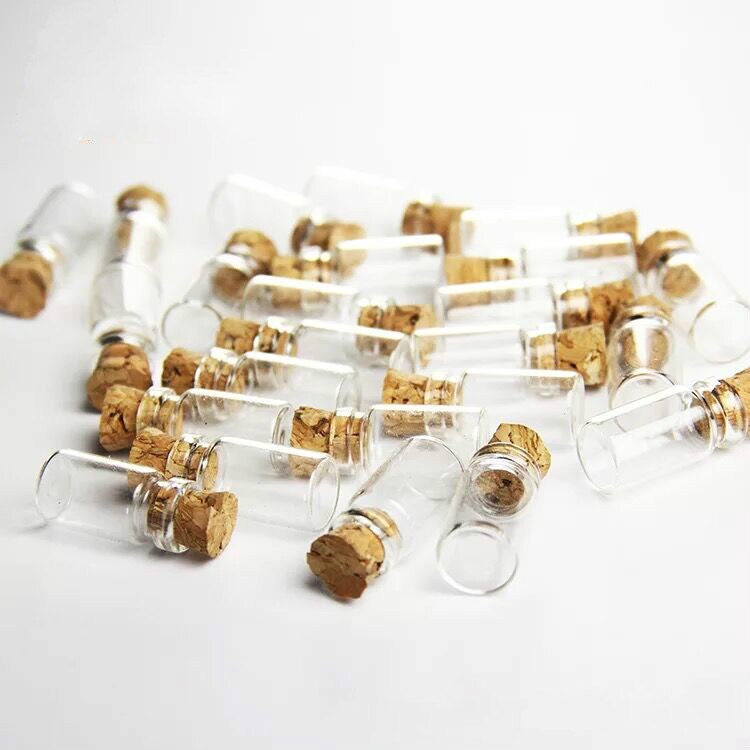 5 stuks 1ml Mini Clear Glazen Fles Wensen Fles Flesjes Lege Glazen Potten Met Plastic/Kurk Bruiloften wish Party Gunsten