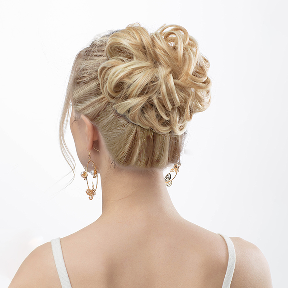 Extensiones de moño de pelo sintético para mujer, coleteros de pelo rizado desordenado, moño negro, Donut, piezas Updo para uso diario en fiestas