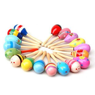 Wooden Small Sand Hammer W172 Practice Catch Hold Cartoon Maracas Bell 0-3 Year Baby Toys