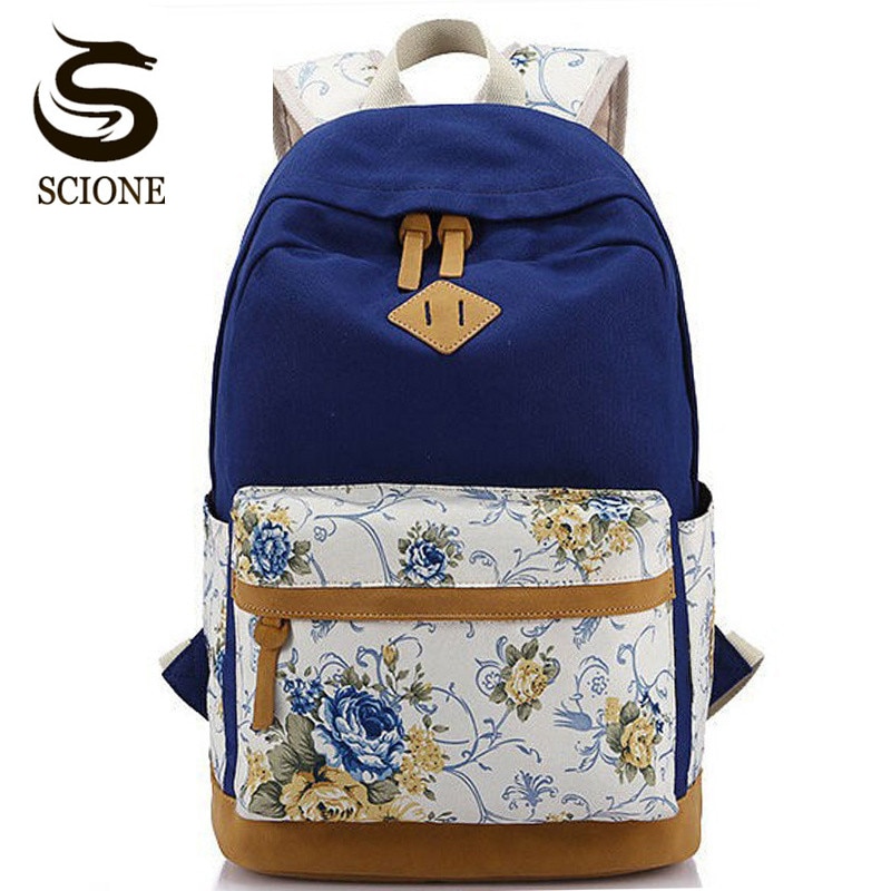 Scione canvas dames schooltas rugzakken voor meisjes mochila escolar bloemenprint computer laptop rugzak schoolrugzak  p112