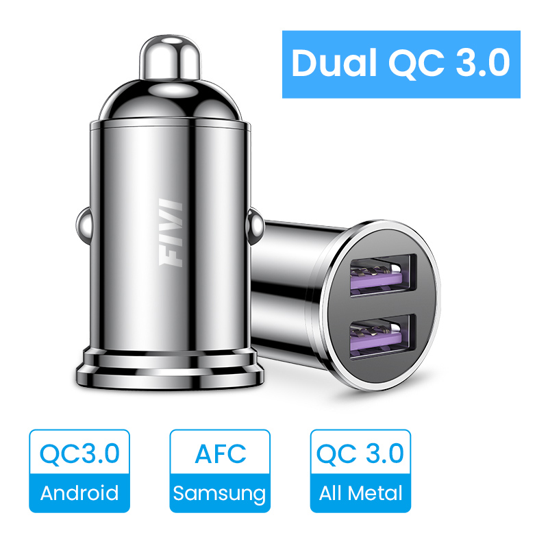 FIVI Dual USB Schnelle Auto Ladegerät Alle Metall Auto Ladegerät PD QC 3,0 Mini Auto Telefon Ladegerät für iphone 11 Profi Samsung huawei xiaomi: Silber- Dual QC 3.0