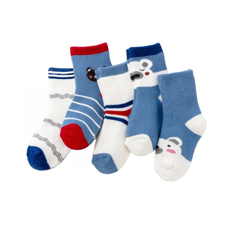 5 paia/lotto calzini invernali per bambini addensare più lana di cotone termica calda per bambini calzino bambino neonato calzino da pavimento per 1-10 anni: Bear / 1-3T