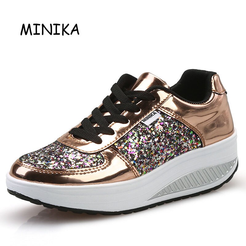 Winter High Increasing Shake Shoe Women Sapato De Fitness Shoes Zapatos De Mujer Hard-wearing Sport Sneakers Sapatos: Golden / 6.5