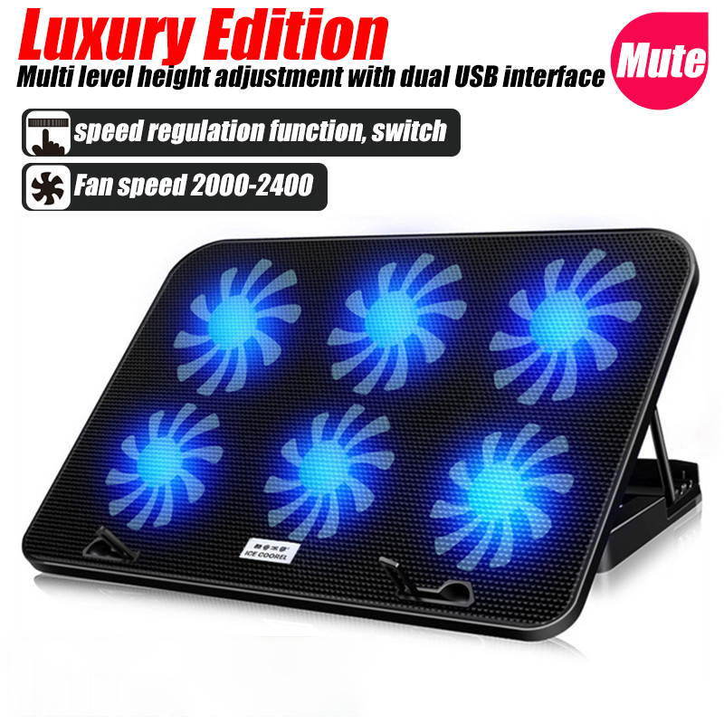 COOLCOLD A9 Gaming RGB Laptop Kühler 2 USB Ports 6 Fan Gaming Led Licht Notebook Kühler Für 13-18 Zoll Ständer Für Laptop Macbook: Gold