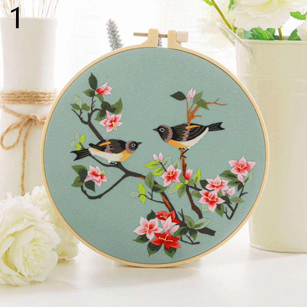 Embroidery Hoop Cross Stitch Needlework Handmade Sewing Flower Pattern Printed Embroidery Kit DIY Art Craft Painting Home: 1