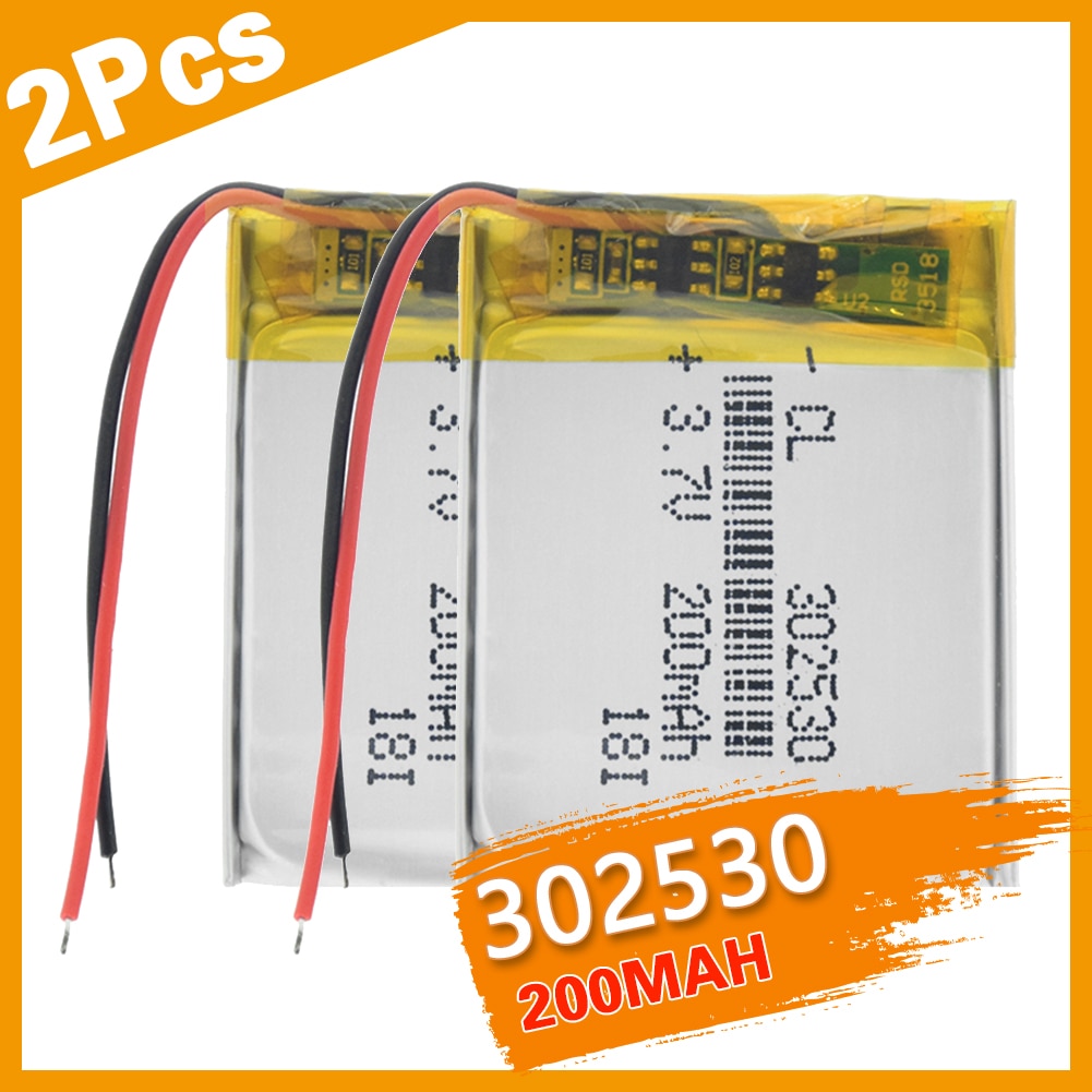 Batteria ricaricabile ai polimeri di litio agli ioni di litio ricaricabile da 3.7V volt 302530 200mAh da 2 pezzi