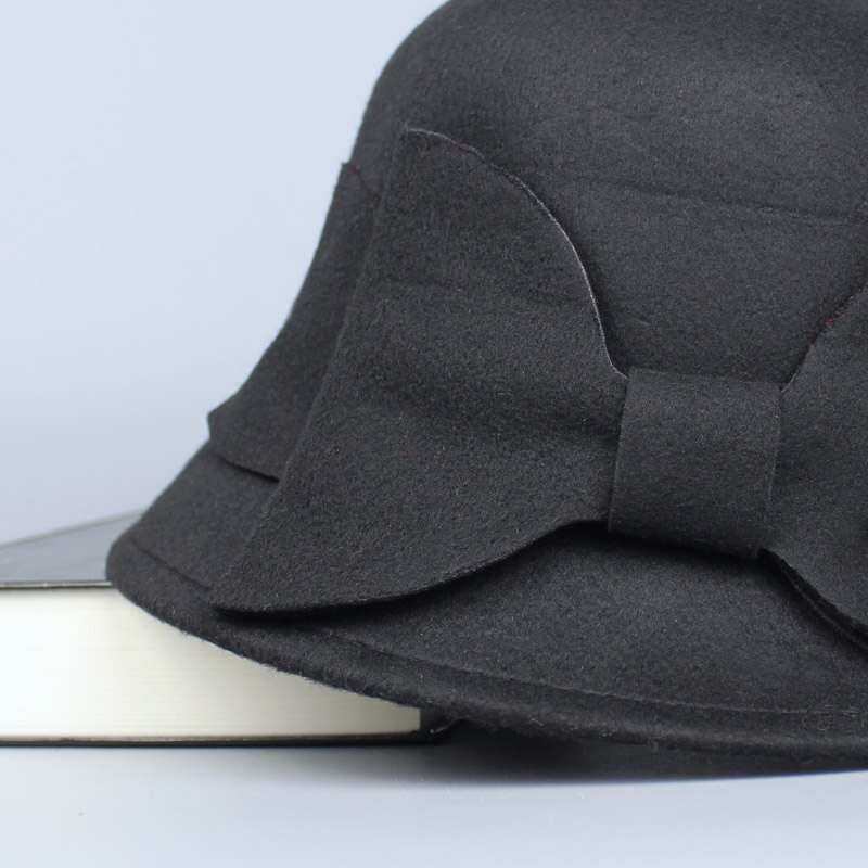 Merk retro dames dames fedora's top jazz hoed winter herfst pet katoen imitatie wollen bolhoeden ronde strik petten