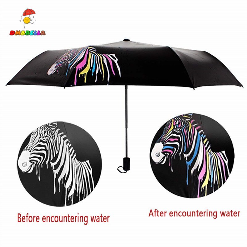 DMBRELLA Color Changing Folding Sunshade Umbrella Zebra Parasol Rain Shade Anti-UV Umbrella Portable Tri-folded Sun Paraguas