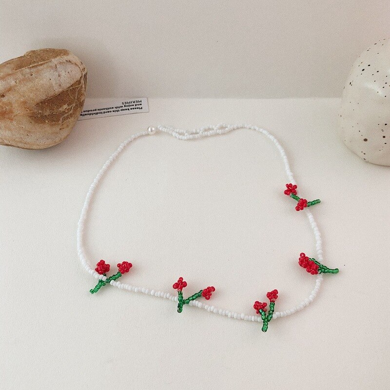 HangZhi Korean Summer Sweet Red Cherry Pineapple Fruits Colorful Beaded Choker Necklace for Women Jewelry: B