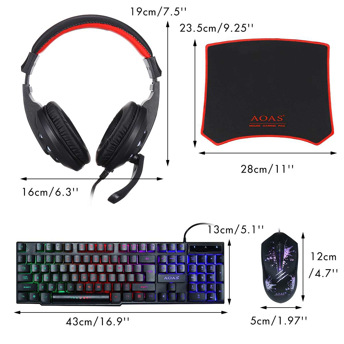 4pcs Gaming keyboard and Mouse Wired backlight 3-mode DPI Adjustable Gamer Mouse kit keyboard headphones Sets for PC Laptop: no adjustable