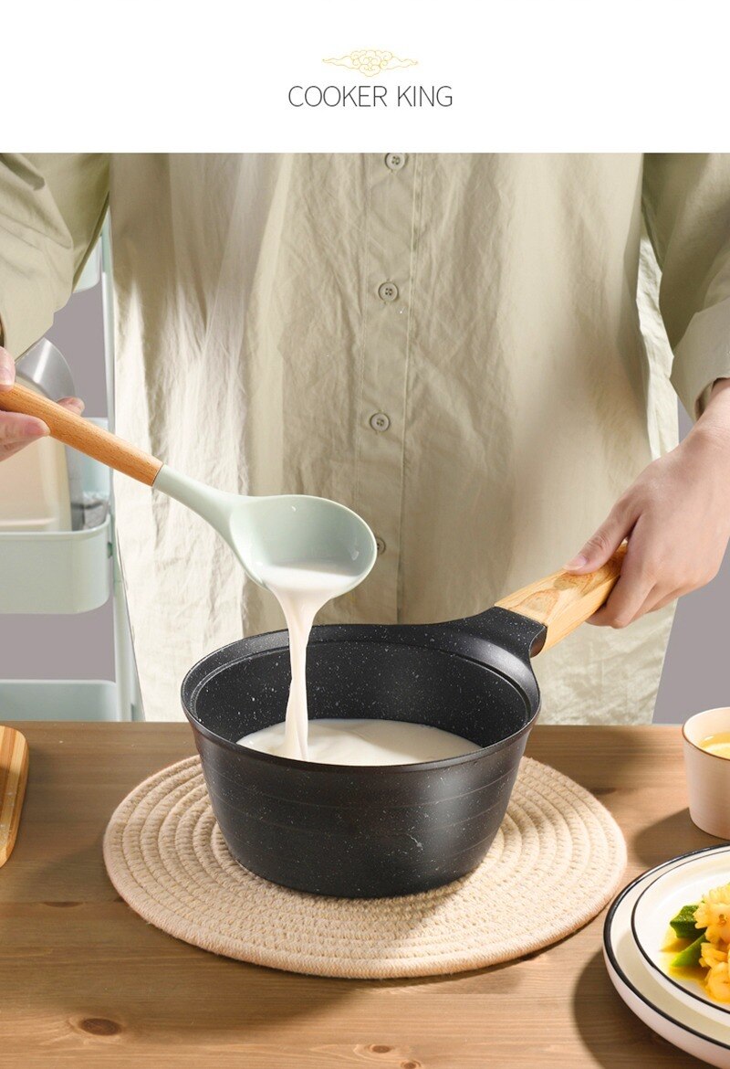 Casserole antiadhésive en granit, Pot à lait, Fondue, ustensiles de cuisine, poêle à soupe avec couvercle, poignée en bakélite, Induction en pierre Maifan 18cm
